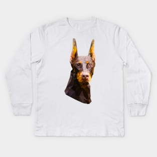 Dobermann (Low Poly) Kids Long Sleeve T-Shirt